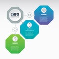 Part of the report with icons set. Template of chart or presentation consisting of three octagons. Infographic of technological or