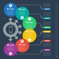 Part of the report with icons set. Vector infographic of technology or education process. Business concept with six options. Web