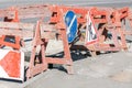 Part of the road signposted with road works signs. Royalty Free Stock Photo
