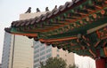 Part of the roof of an ancient Korean palace building. Royalty Free Stock Photo