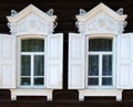 Part of rural house. Two windows. Royalty Free Stock Photo