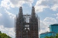 Saigon Notre-Dame Cathedral Basilica covered with scaffolds during restoration