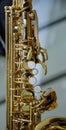 Part of a saxophone close up Royalty Free Stock Photo