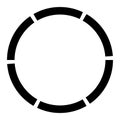 6 part, section segmented circle. Abstract dashed lines circular geometric element