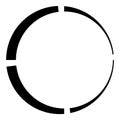 4 part, section segmented circle. Abstract dashed lines circular geometric element