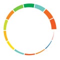 14 part, section segmented circle. Abstract dashed lines circular geometric element