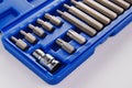 part of A set of single-sided chrome steel bits in a blue plastic box Royalty Free Stock Photo