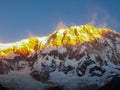 Part of south face of Annapurna I Mount at sunrise Royalty Free Stock Photo