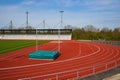 Part of sport stadium with running tracks and high jump area Royalty Free Stock Photo