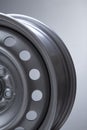 Part of Steel wheel rim on grey background Royalty Free Stock Photo