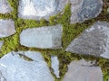 Part of the stone wall with green spring moss - as beautiful texture Royalty Free Stock Photo