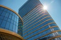 Part of a super modern business building against the blue sky Royalty Free Stock Photo