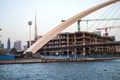 Part of `Tolerance bridge` structure in Dubai. `Dubai water canal`, UAE. Tallest building in the world `Burj Khalifa` can also be Royalty Free Stock Photo