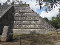 Part of tomb of the High Priest pyramid at Chichen Itza mayan town at Mexico