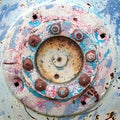 Part of the tractor disc, metal rusty texture background.