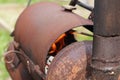 Part of an unusual brazier from an old, gas bottle, handmade, for cooking meat, vegetables and fish in nature for the whole family