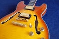 Part of vintage semi-hollow body electric guitar Royalty Free Stock Photo