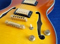 Part of vintage semi-hollow body electric guitars Royalty Free Stock Photo