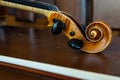 Part of the violin. Side view.  Violin handle Royalty Free Stock Photo