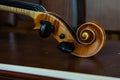 Part of the violin. Side view. Violin handle Royalty Free Stock Photo