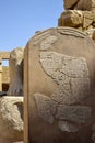 Part of wall with ancient Egyptian hieroglyphs and symbols in Karnak Temple complex (ancient Thebes). Royalty Free Stock Photo