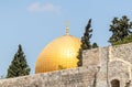 Part of the wall of the temple mountain and the dome of the Rock near the Dung Gate in the Old City in Jerusalem, Israel Royalty Free Stock Photo