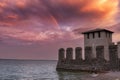 part of the walls of the Scaliger castle of the town of Sirmione at sunse