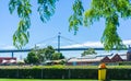 Part of West Gate Bridge with Australian Flag on bright sunny da