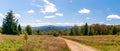 road, hiking trail in The Gorce Mountains, Carpathian range, Poland, summer panoramic landscape