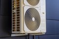 Part of the white compressor air conditioner installed outside. Ventilation and air conditioning Royalty Free Stock Photo