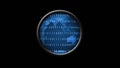 Part of the world map behind lines of binary code in a magnifying lens - isolated on black background Royalty Free Stock Photo