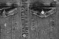 Part of a worn denim jacket made of black fabric closeup Royalty Free Stock Photo