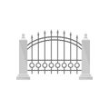 Part of wrought iron fence with stone fence posts, protective barrier for house, garden, park vector Illustration on a