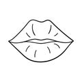 Parted lips. Decorative design element for Valentine's Day. Simple outline illustration drawn by hand and isolated on a