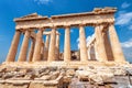 Parthenon on Acropolis, Athens, Greece, it is main tourist attraction of Athens. Ancient Greek architecture of Athens in summer Royalty Free Stock Photo