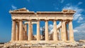 Parthenon on Acropolis, Athens, Greece. It is top landmark of Athens. Famous temple in city center. Sunny scenery of Greek ruins,