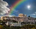 Parthenon, Acropolis of Athens, Rainbow after storm Royalty Free Stock Photo
