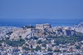 Parthenon ancient Greek temple on acropolis hill and Plaka Royalty Free Stock Photo