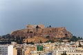 Parthenon ancient temple on Acropolis hill over Athens urban texture