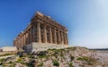 Parthenon ancient temple under clear blue sky, Acropolis of Athens. Royalty Free Stock Photo