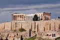 Parthenon ancient temple under impressive cloudy sky, Athens Greece