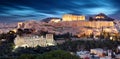 Parthenon of Athens at dusk time, Greece - long exposure