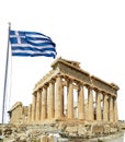 Parthenon athens greeece and greek flag waving Royalty Free Stock Photo