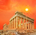 Parthenon in athens green sunset clouds colors Royalty Free Stock Photo