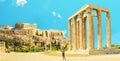 Parthenon and columns and ruins of temple of Olympian Zeus Athens Greece