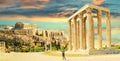 Parthenon and columns and ruins of temple of Olympian Zeus Athens Greece Royalty Free Stock Photo