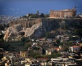 Parthenon famous temple and Plaka old neighborhood under acropolis hill, Athens Greece Royalty Free Stock Photo