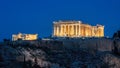 Parthenon at night, Athens, Greece. It is a top landmark of Athens. Famous old temple on Acropolis hill in evening Royalty Free Stock Photo