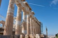 Fragment of the Parthenon, an archaic temple located on the Acropolis of Athens, built in 438 BC Taken in Athens, Greece Royalty Free Stock Photo