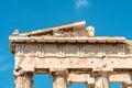 Parthenon temple close-up, Athens, Greece. It is top landmark of Athens. Detail of facade with old relief. Ancient Greek ruins on